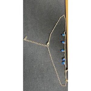 Chic Silver Tone Chain Necklace with Blue Crystal Charms‎